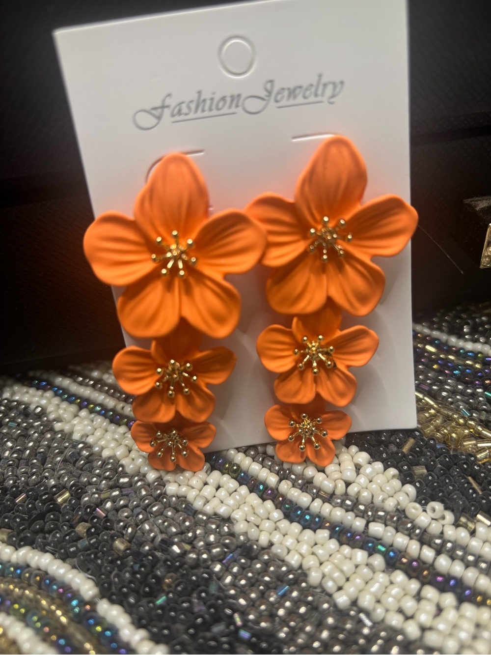 Fashion Jewelry Vibrant Orange Floral Drop Earrings